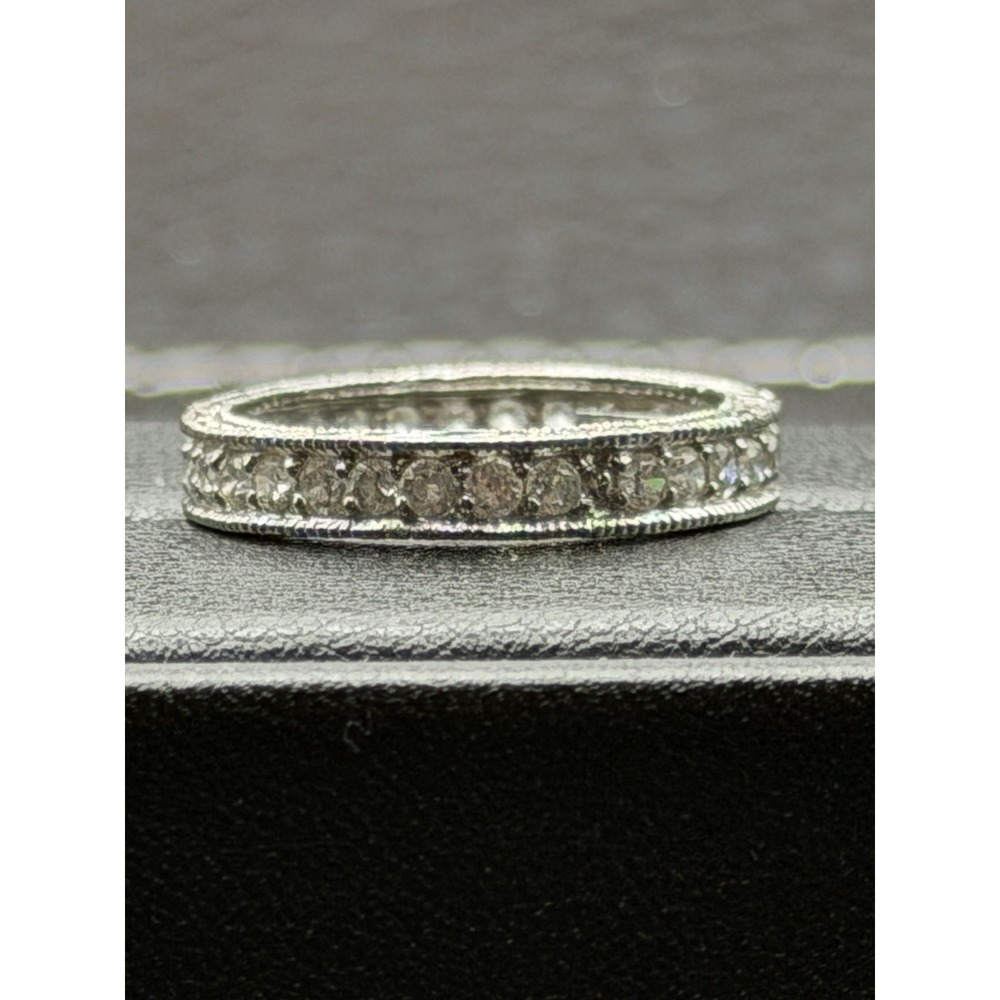 EUC Sterling Silver CZ Eternity Band Ring Size 9.25 K7